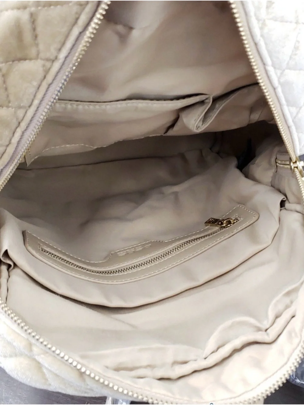 NWT Bebe “Danielle” Plush Velvet Gold Backpack